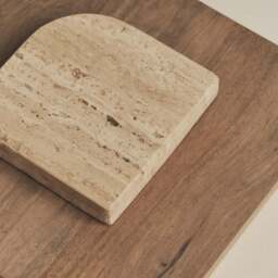 Sloane - Beige Travertine Round Warm Wood Premium Coffee Table - thumbnail 6