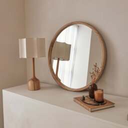Arden - Light Wood Round Wooden Wall Mirror 70cm x 70cm - thumbnail 5