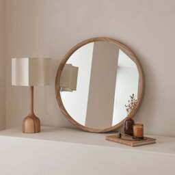 Arden - Light Wood Round Wooden Wall Mirror 70cm x 70cm - thumbnail 1
