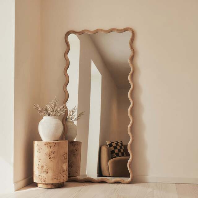 Marea - Light Wood Wavy Retro Full Length Mirror 170cm x 80cm - image 1