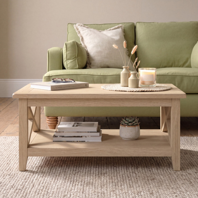 Tetbury X Leg Coffee Table With Shelf in Natural Oak - image 1