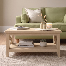 Tetbury X Leg Coffee Table With Shelf in Natural Oak - thumbnail 1