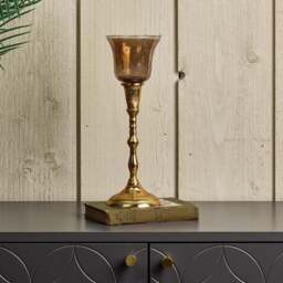 Candle Stick in Light Gold with Removable Taper Bell Tealight Holder in Brown - thumbnail 1