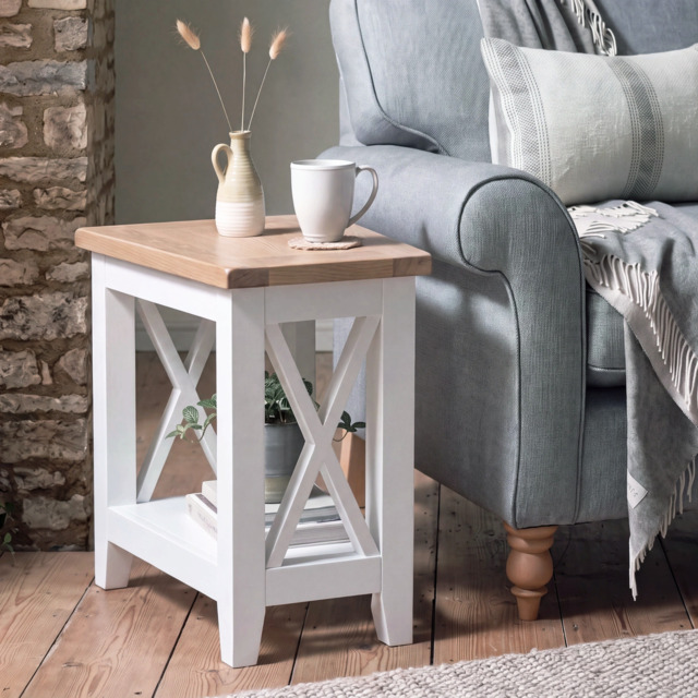 Tetbury X Leg Side Table With Shelf in Painted / Oak - image 1