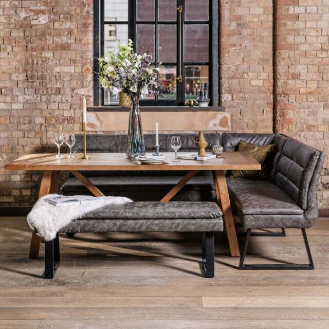Brisbane 200cm Dining Table & Industrial Corner Bench with Low Bench in Grey - image 1
