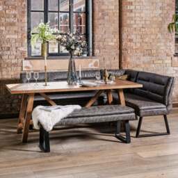 Brisbane 200cm Dining Table & Industrial Corner Bench with Low Bench in Grey - thumbnail 2