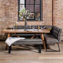 Brisbane 200cm Dining Table & Industrial Corner Bench with Low Bench in Grey - thumbnail 1