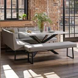 Jupiter Dining Set - Marble Effect - With RHF Corner Bench & Low Bench in Light Grey - thumbnail 2