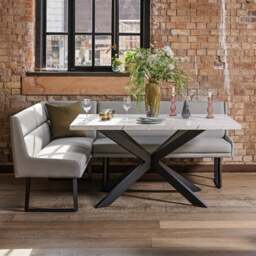 Jupiter Dining Set - Marble Effect - With RHF Corner Bench & Low Bench in Light Grey - thumbnail 4