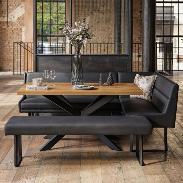 Jupiter Dining Set - Smoked Oak - With LHF Corner Bench & Low Bench in Black - image 1