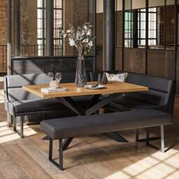 Jupiter Dining Set - Smoked Oak - With LHF Corner Bench & Low Bench in Black - thumbnail 2