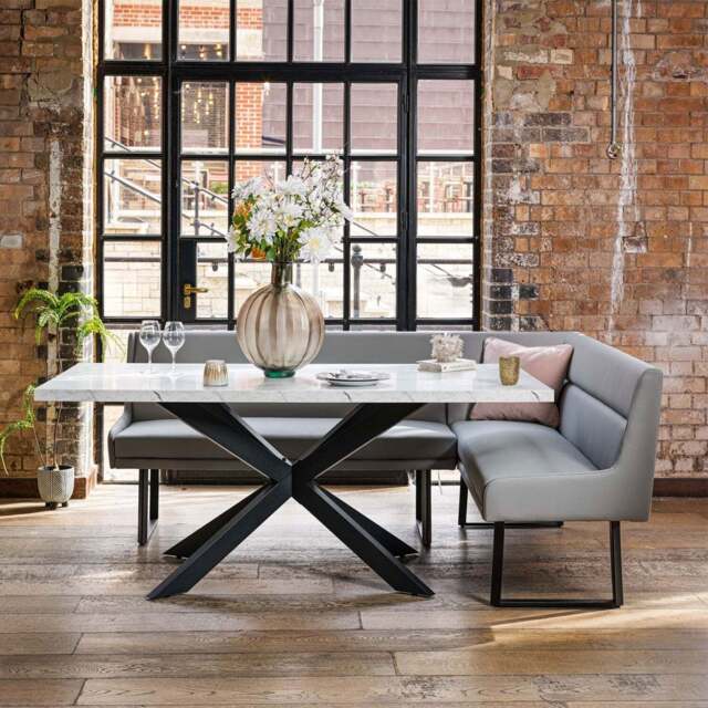Jupiter Dining Set - Marble Effect - With LHF Corner Bench in Light Grey - image 1