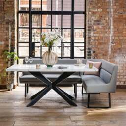 Jupiter Dining Set - Marble Effect - With LHF Corner Bench in Light Grey - thumbnail 1
