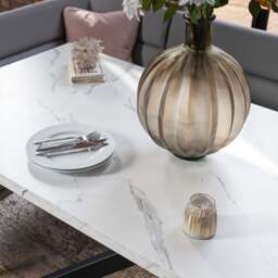 Jupiter Dining Set - Marble Effect - With LHF Corner Bench in Light Grey - thumbnail 4