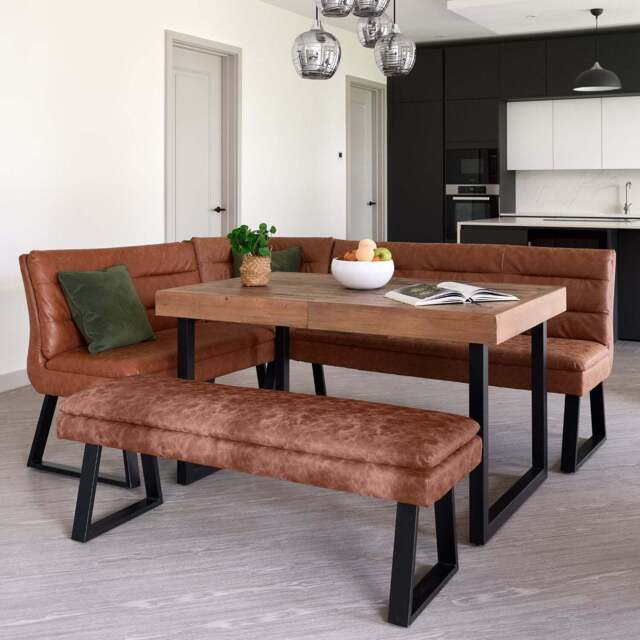 Adelaide 140-180cm Extending Dining Table with Industrial Corner Bench in Tan with Flat Bench 138cm - image 1