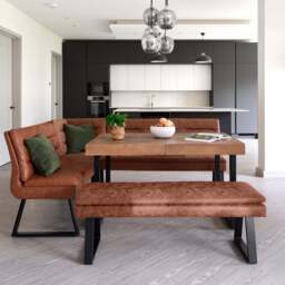 Adelaide 140-180cm Extending Dining Table with Industrial Corner Bench in Tan with Flat Bench 138cm - thumbnail 2