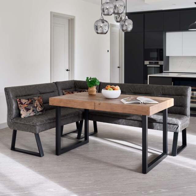 Adelaide 140-180cm Extending Dining Table with Industrial Corner Bench in Grey - image 1