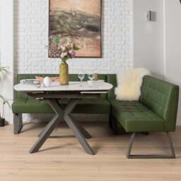 Saturn 130-190cm Motion Table White & Rubix Corner Bench in Olive Green - thumbnail 4