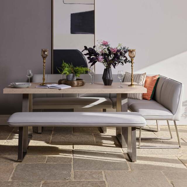 Neptune 180cm Dining Table with LHF Corner Bench & 160cm Low Bench - Misty - image 1