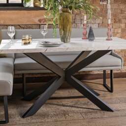 Jupiter Dining Set - Marble Effect - With RHF Corner Bench in Light Grey - thumbnail 5