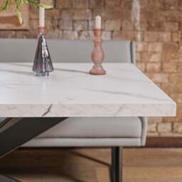 Jupiter Dining Set - Marble Effect - With RHF Corner Bench in Light Grey - thumbnail 4