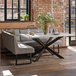 Jupiter Dining Set - Marble Effect - With RHF Corner Bench in Light Grey - thumbnail 2