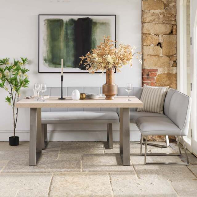 Neptune 150cm Dining Table with LHF Corner Bench - Misty - image 1
