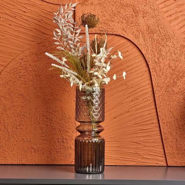 Cut Glass Vase with Diamonds and Lines Design in Luster Grey - Large - image 1
