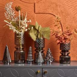 Cut Glass Vase with Diamonds and Lines Design in Luster Grey - Large - thumbnail 2