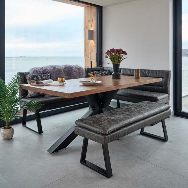 Soho Dining Table 200cm with Industrial Corner Bench and Industrial Low Bench - Grey - image 1