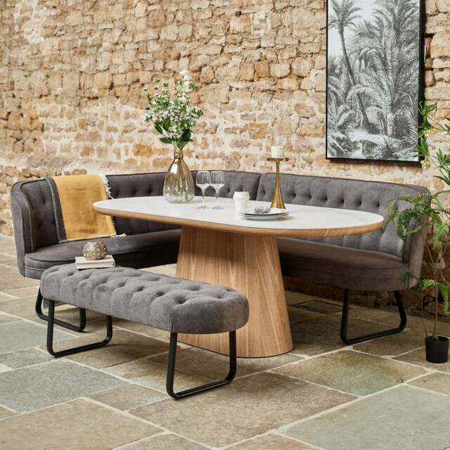 Sutton 200cm Dining Table - Ash with Frampton Corner Bench RHF & Flat Bench in Anthracite - image 1