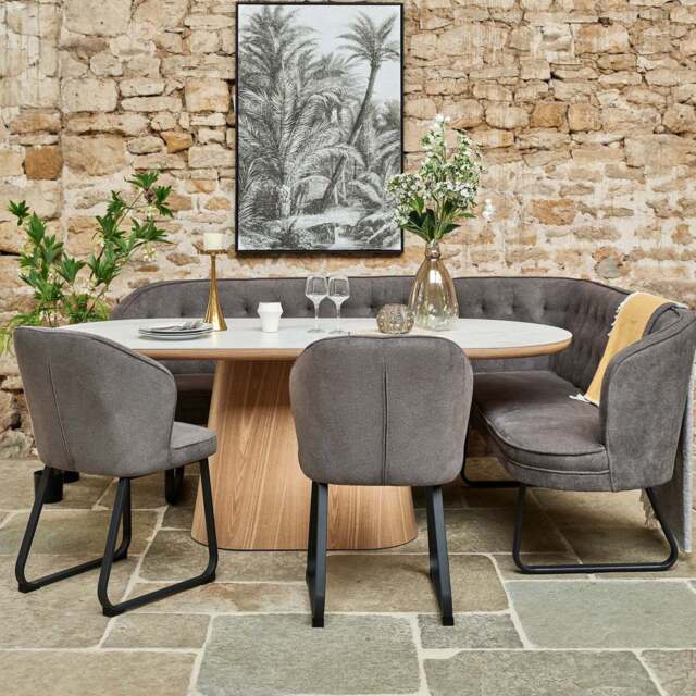 Sutton 200cm Dining Table - Ash with Frampton Corner Bench LHF & 2x Frampton Chairs in Anthracite - image 1
