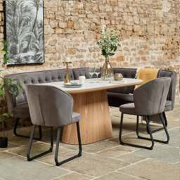 Sutton 200cm Dining Table - Ash with Frampton Corner Bench LHF & 2x Frampton Chairs in Anthracite - thumbnail 2