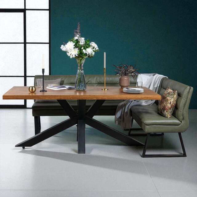 Soho 200cm Dining Table with Industrial Corner Bench in Olive - image 1