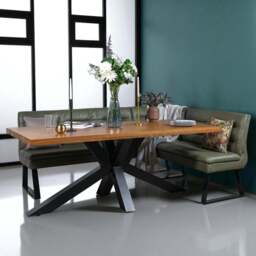 Soho 200cm Dining Table with Industrial Corner Bench in Olive - thumbnail 2