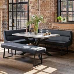 Jupiter Dining Set - Marble Effect - With RHF Corner Bench & Low Bench in Blue - thumbnail 2