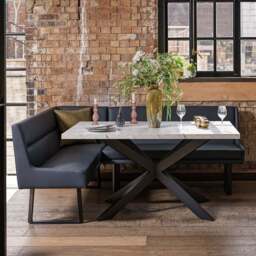 Jupiter Dining Set - Marble Effect - With RHF Corner Bench & Low Bench in Blue - thumbnail 3