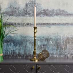 Heptagon Candle Stick in Gold with Removable Chimney Bell Tealight Holder in Brown 37.5cm - thumbnail 2