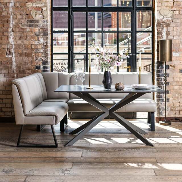 Saturn 150cm Dining Table White & Sonoma Corner Bench in Putty - image 1