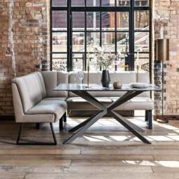 Saturn 150cm Dining Table White & Sonoma Corner Bench in Putty - thumbnail 1