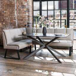 Saturn 150cm Dining Table White & Sonoma Corner Bench in Putty - thumbnail 3