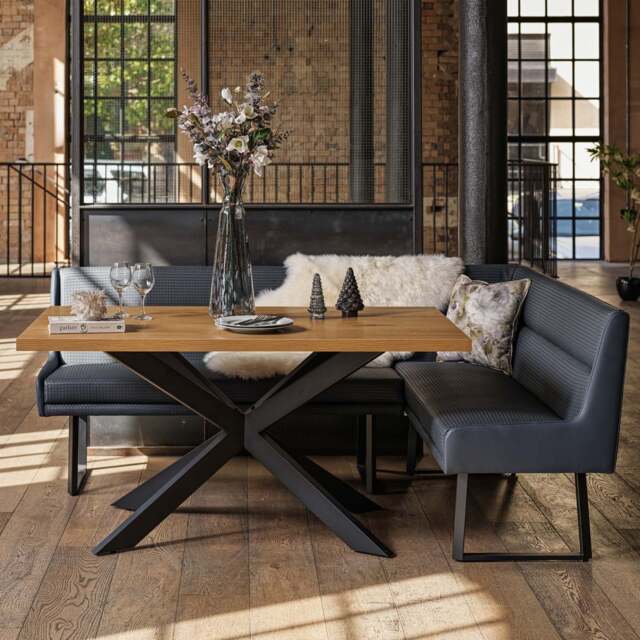 Jupiter Dining Set - Smoked Oak - With LHF Corner Bench in Blue - image 1