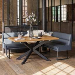 Jupiter Dining Set - Smoked Oak - With LHF Corner Bench in Blue - thumbnail 2