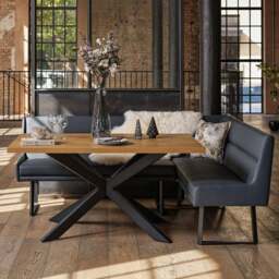 Jupiter Dining Set - Smoked Oak - With LHF Corner Bench in Blue - thumbnail 1