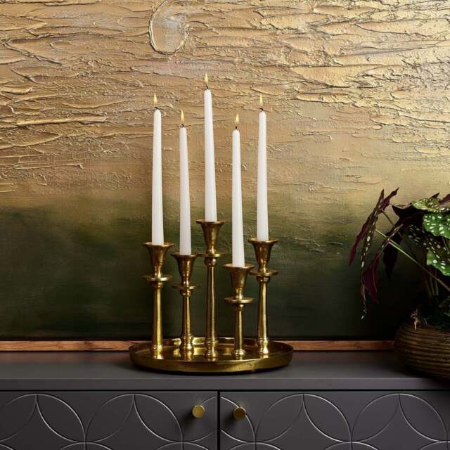 Round Candle Holder Tray with Five Candle Holders in Gold - image 1