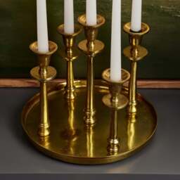 Round Candle Holder Tray with Five Candle Holders in Gold - thumbnail 2
