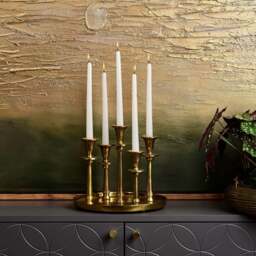 Round Candle Holder Tray with Five Candle Holders in Gold - thumbnail 1