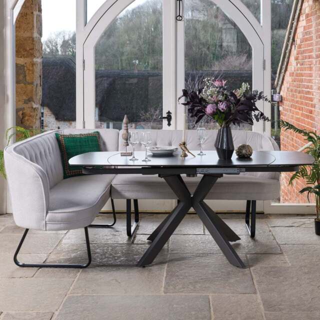 Saturn Dark Grey Motion Table with RHF Frampton Corner Bench - White - image 1