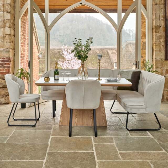 Sutton 160cm Dining Table - Ash with Frampton Corner Bench LHF & 2x Frampton Chairs in White - image 1