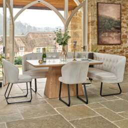 Sutton 160cm Dining Table - Ash with Frampton Corner Bench LHF & 2x Frampton Chairs in White - thumbnail 2
